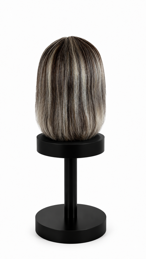 Peluca Corta Corte Bob Visado Gris con Mechas Oscuras